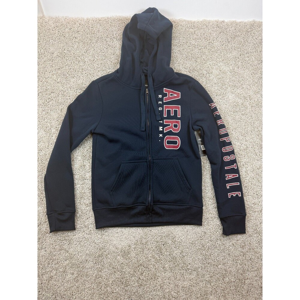 Aeropostale Hoodie Womens S Navy Blue Full Zip Logo Sleeve Fleece NWT $64.50